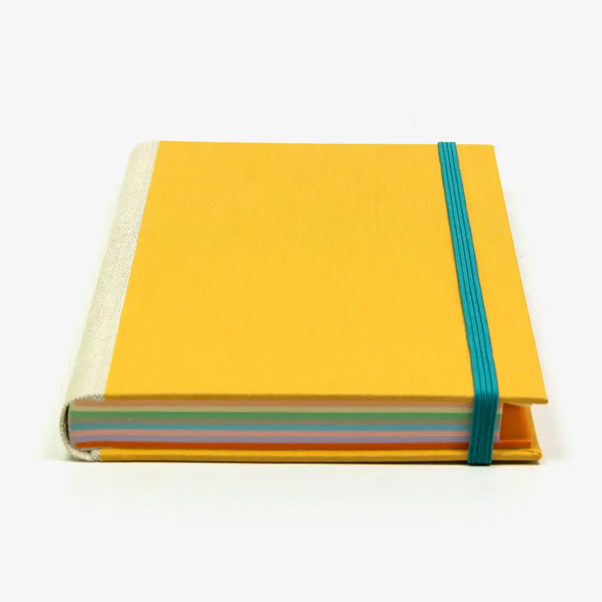 Rezepte-registerbuch-A5-280seiten-LINIERT-8Farben-cover-Retroacrylleinen-Farbe-Gelb-liegend