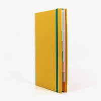 Rezepte-registerbuch-A5-280seiten-LINIERT-8Farben-cover-Retroacrylleinen-Farbe-Gelb-seitlich-von-vorn