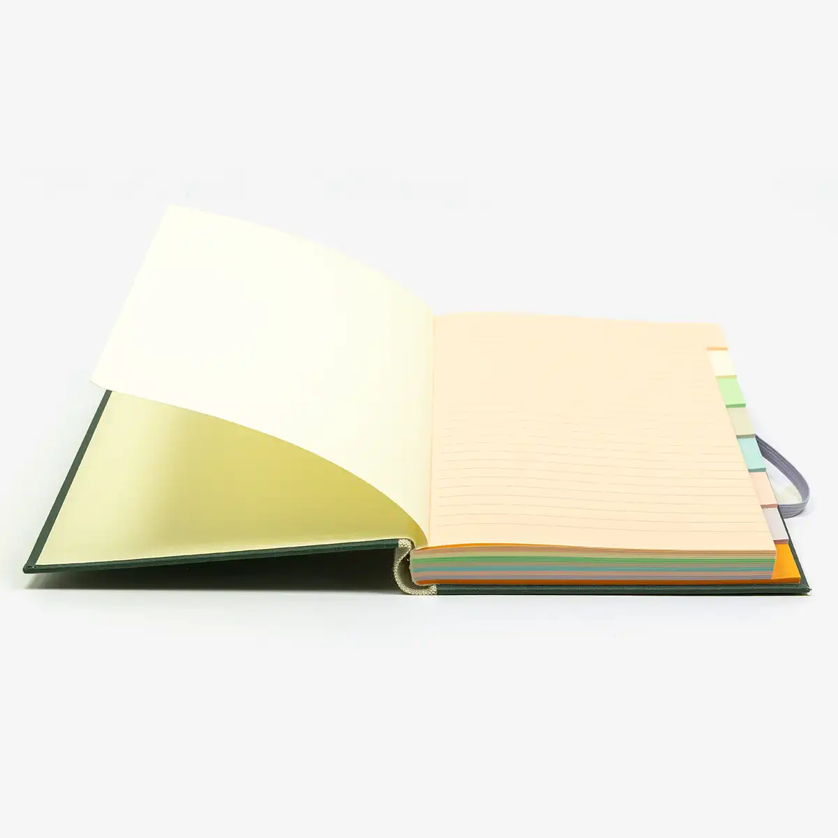 Rezepte-registerbuch-A5-280seiten-LINIERT-8Farben-cover-Retroacrylleinen-Farbe-dunklesgruen-innenansicht-1