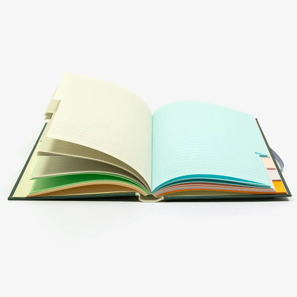 Rezepte-registerbuch-A5-280seiten-LINIERT-8Farben-cover-Retroacrylleinen-Farbe-dunklesgruen-innenansicht-2
