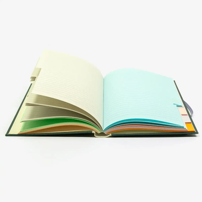 Rezepte-registerbuch-A5-280seiten-LINIERT-8Farben-cover-Retroacrylleinen-Farbe-dunklesgruen-innenansicht-2