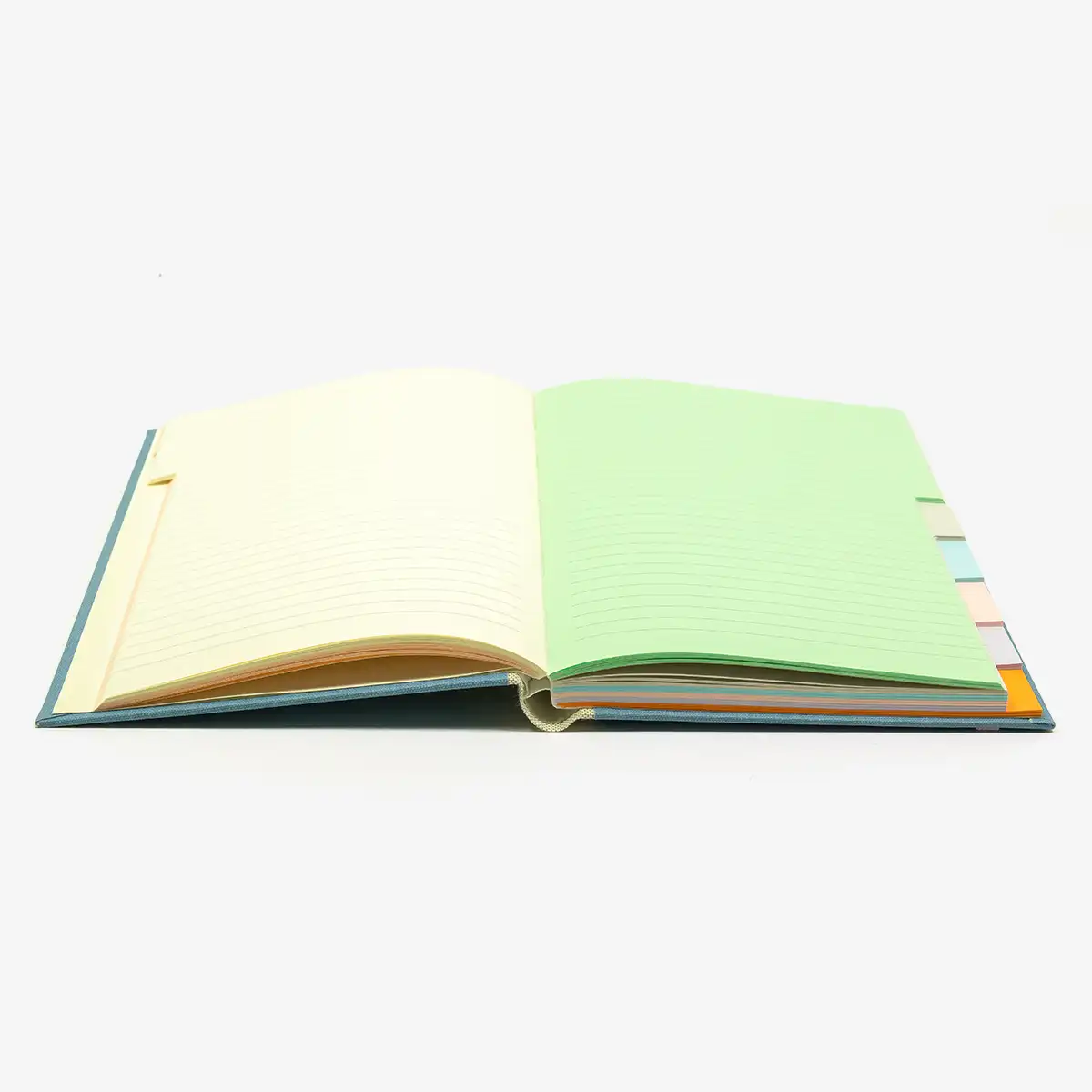 Rezepte-registerbuch-A5-280seiten-LINIERT-8Farben-cover-Retroacrylleinen-Farbe-hellesBlau-innenansicht-2
