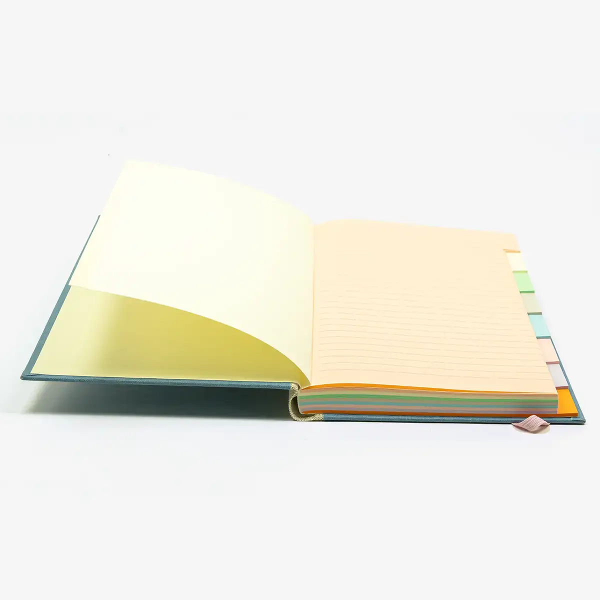 Rezepte-registerbuch-A5-280seiten-LINIERT-8Farben-cover-Retroacrylleinen-Farbe-hellesBlau-innenansicht