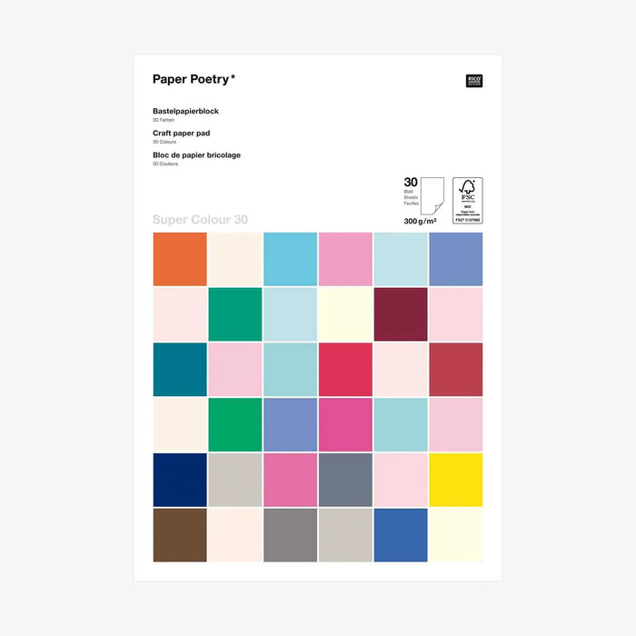 Paper Poetry / Bastelkartonblock / Super Colour / A4 / 300g/m² / 30 Blatt