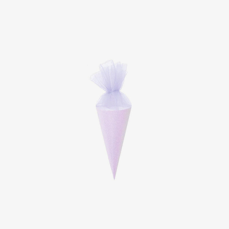 Schultüte  / Zuckertüte / Rohling / mit Tüllverschluss und Glitter / 20cm / violett