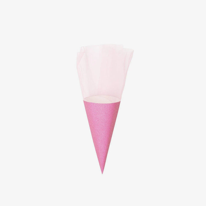 Schultüte / Zuckertüte / Rohling / mit Tüllverschluss und Glitter / 20cm / Pink