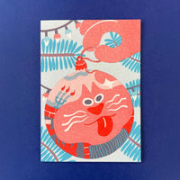 Riso-Klapp-grusskarte-mit-Umschlag-YUK-FUN-WeihnachtsKugel-KAtzen-Format-A6-Produktansicht