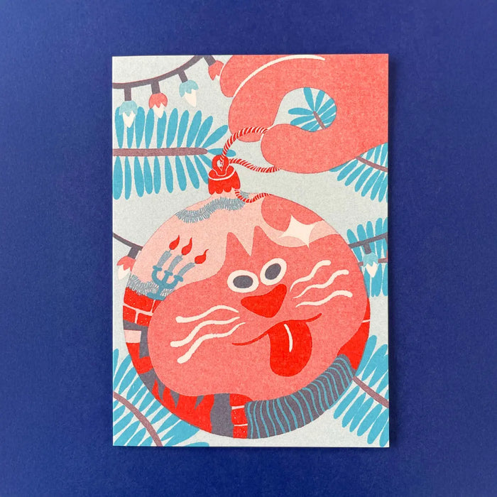 Riso-Klapp-grusskarte-mit-Umschlag-YUK-FUN-WeihnachtsKugel-KAtzen-Format-A6-Produktansicht