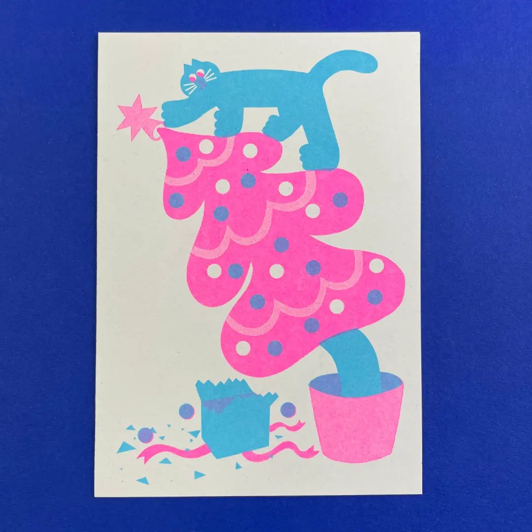 Riso-Klapp-grusskarte-mit-Umschlag-YUK-FUN-Weihnachtsbaum-Katzenkartee-Format-A6-Produktansicht