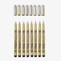Sakura-Micron-Set-8-Finelinern-Farbe-Schwarz-Strichstaerke-005-003-01-02-03-04-05-08-Produktansicht-Fineliner