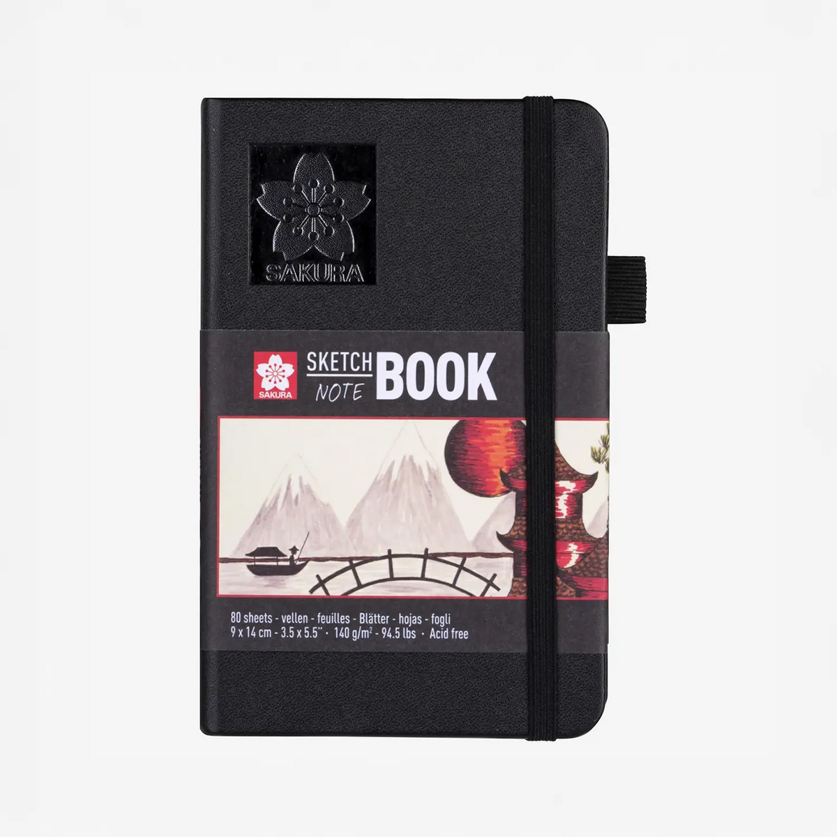 Sakura-Notizbuch-blanko-140g-80Blatt-cover-black-Format-9x14cm-Cover-vorn-Produktansicht