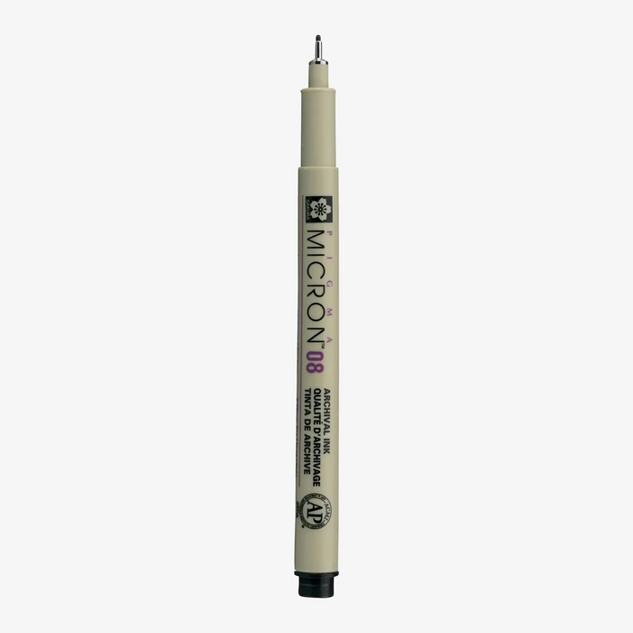 Sakura-Pigma-Micron-08-Fineliner-Schwarz-Stift-offen-Produktansicht
