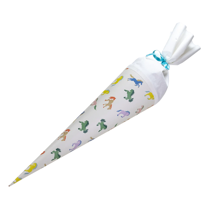Schultuete-50cm-Pferde-bunt-mit-weißer-tülle-und-satinband-1