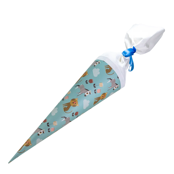Schultuete-35cm-Safaritiere-mit-weißer-tülle-und-satinband-1