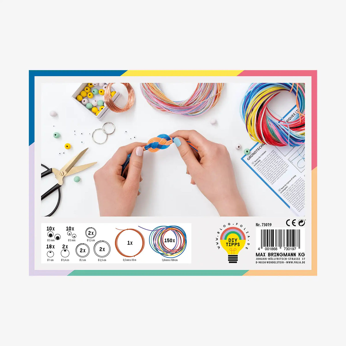 Scoubidou-Flechtschnuere-KREATIV-BOX-150-Flechtschnuere-und-Zubehoer-197-Teile-Produktansicht-Verpackung-hinten