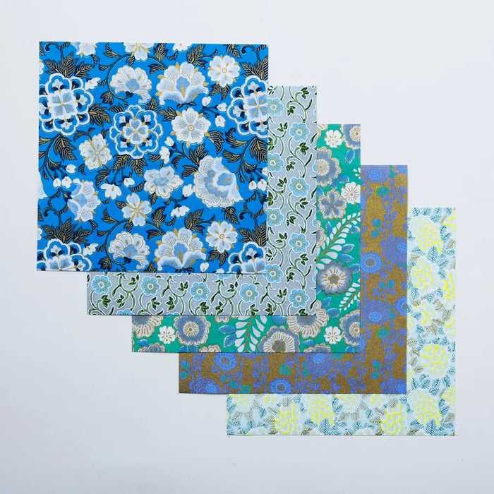 Shogado-Origami-Set-GARDEN-blue-10Blaetter-5Motive-x2-Origam-iaus-Yuzen-Papier-Format-15cm-x-15cm-Inhalt