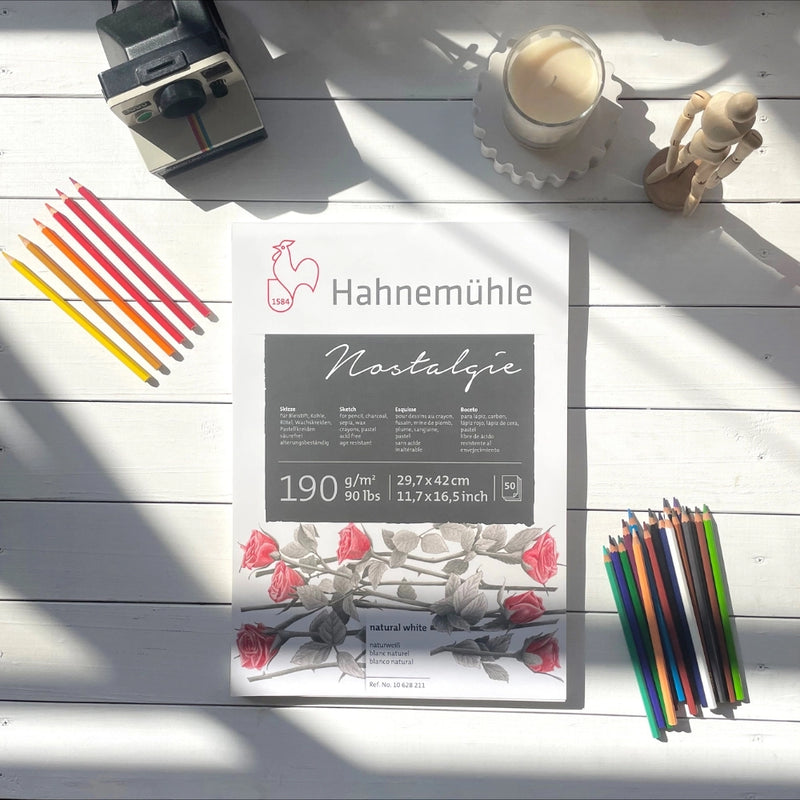 Skizzenblock-190grm-Hahnemuehle-Nostalgie-50blatt-A3-Cover-Front-Produktansicht-Beispielfoto