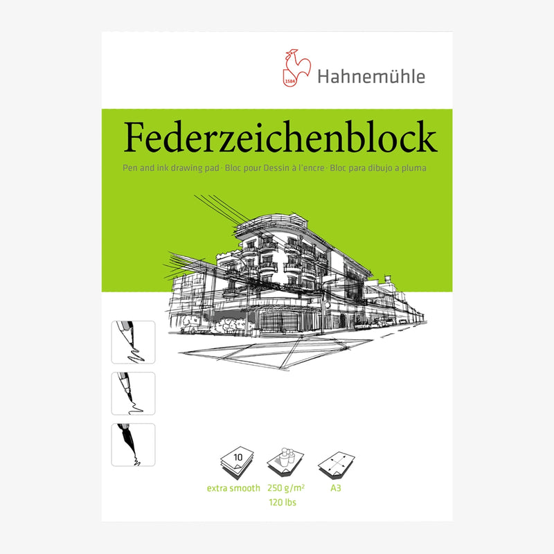 Skizzenblock-Federzeichenblock-HAhnemuehle-_250grm_-Naturweiss-_extrem-_glatt-10-Blatt-A3-Produktansicht-cover-vorn