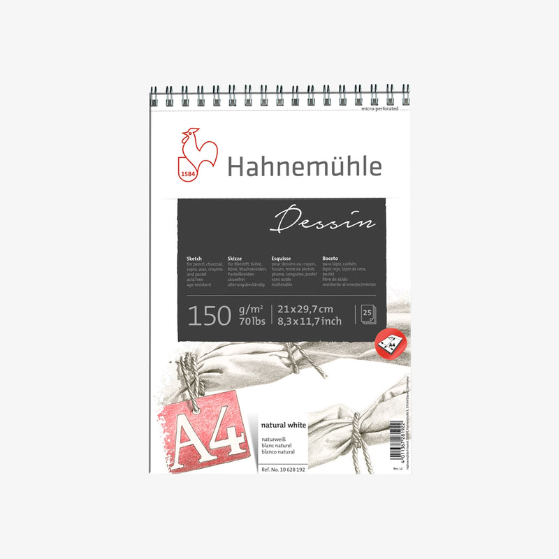 Skizzenblock-Spiralblock-150grm-Hahnemuehle-Dessin-25blatt-A4-Cover-Front-Produktansicht