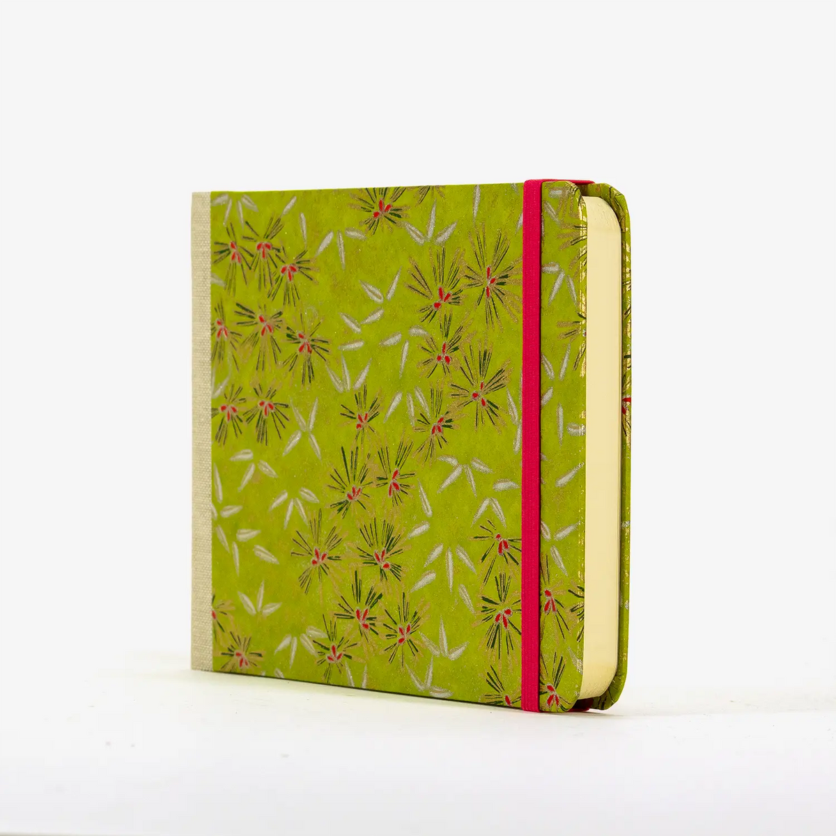 Skizzenbuch / 192 Seiten / fadengeheftet / Querformat / Chiyogami-Botanisch-grün-silber-gold