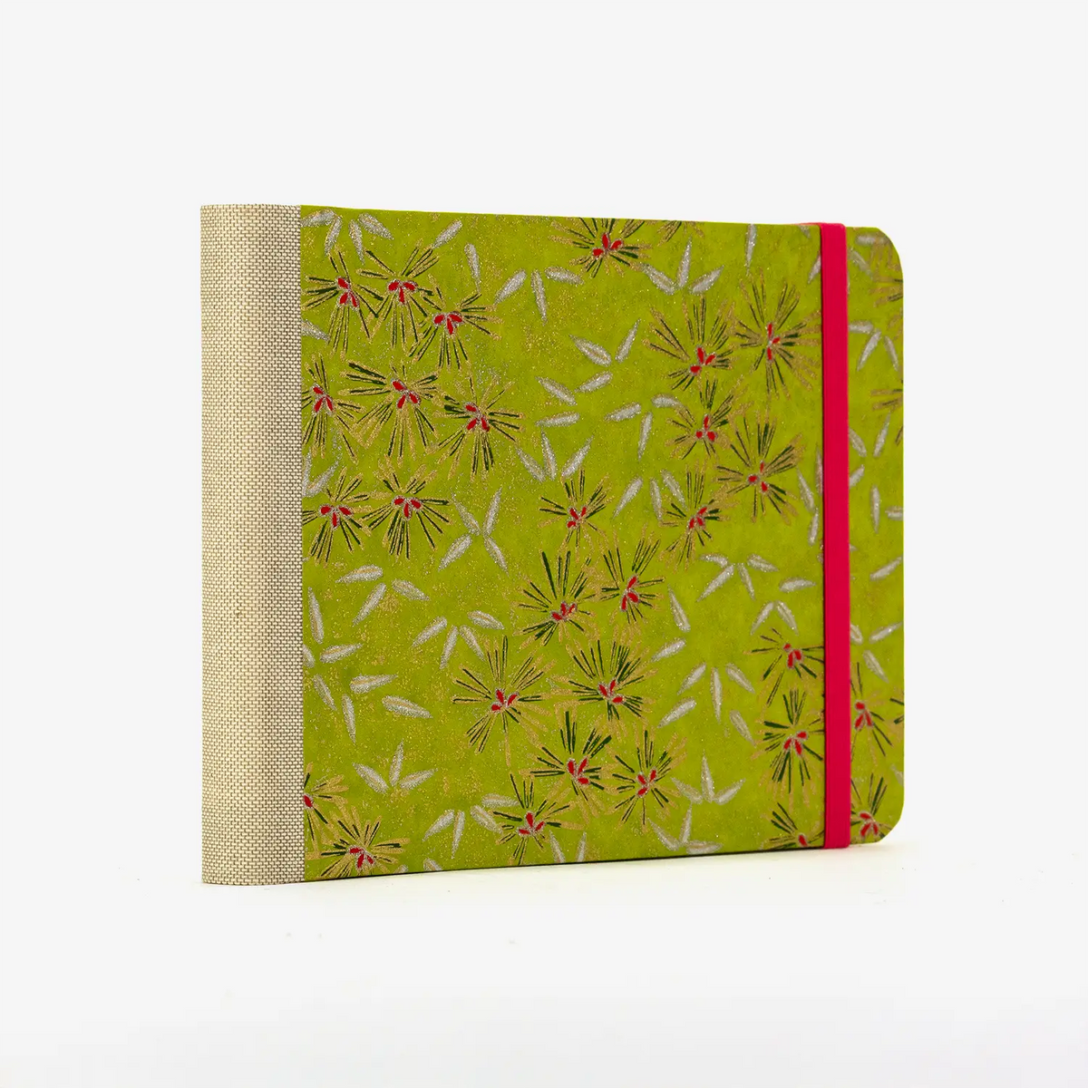 Skizzenbuch / 192 Seiten / fadengeheftet / Querformat / Chiyogami-Botanisch-grün-silber-gold