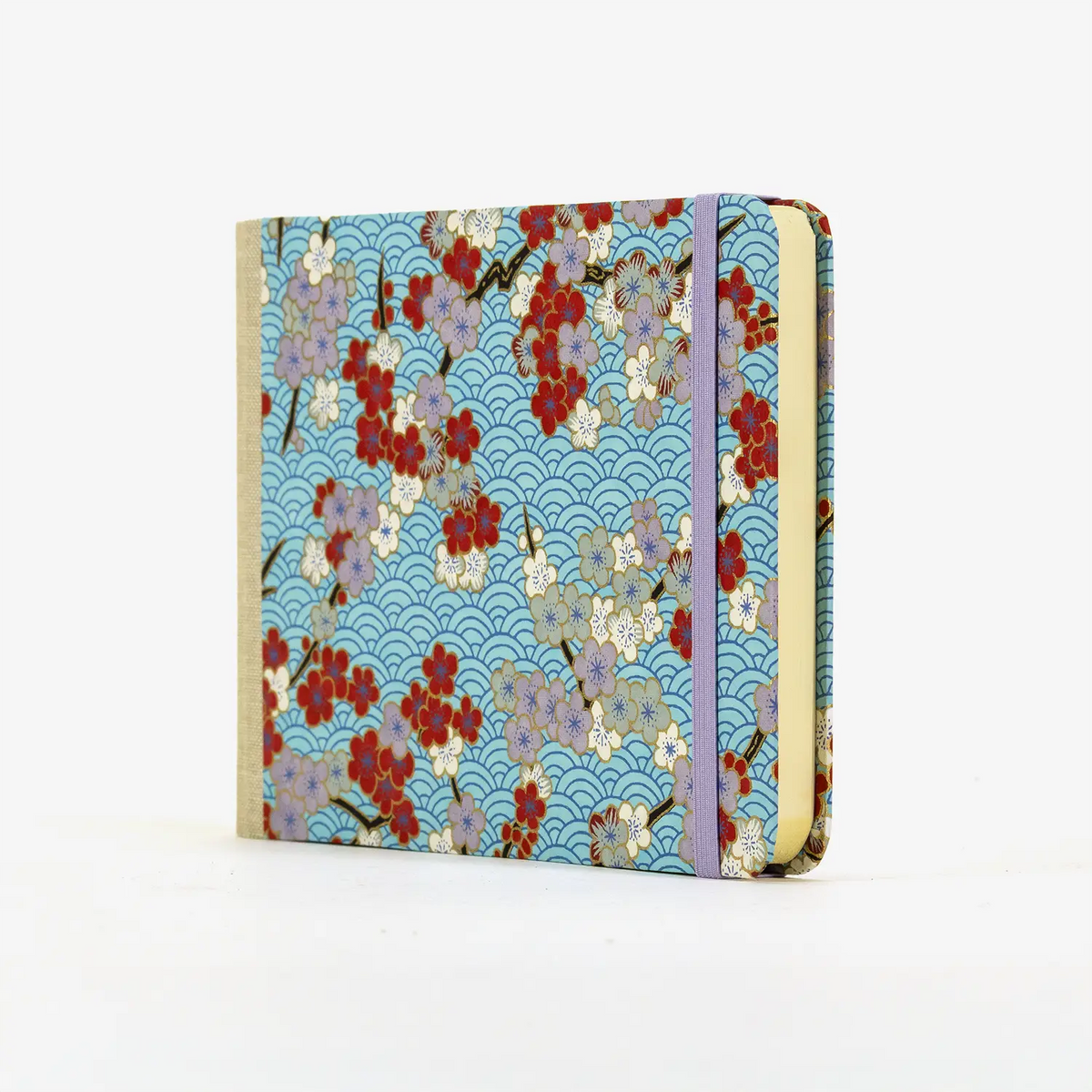 Skizzenbuch / 192 Seiten / fadengeheftet / Querformat / Chiyogami-Floral-Blüten-bunt-Haifischhaut-blau