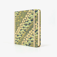 Skizzenbuch-15x15cm-244seiten-100grm-ivory-Skizzenpapier-mit-chiyogami-Papier-bezogen-Motiv-Bambus-gruen-auf-dunkelblau-seitlich-von-vorn