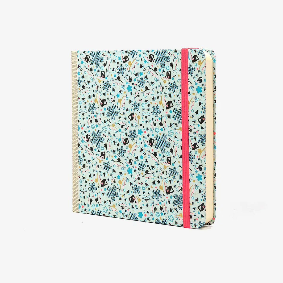 Skizzenbuch-15x15cm-blanko-Cover-Lokta-Papier-Motiv-KAtzen-auf-hellblau-bezogen-224Seiten-seitlich-cover-von-vorn