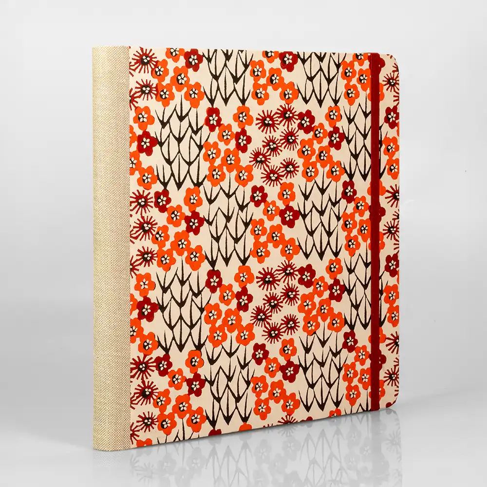 Skizzenbuch / Sketchbook / 21x21cm / 96 Blatt / Blanko / Blumenranken orange rot