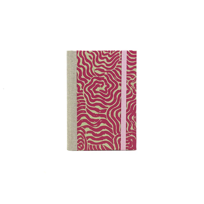Skizzenbuch-9x14cm-244-Seiten-blanko-Loktapapier-Motiv-Labyrinth-Pink-auf-achseengruen-cover-von-vorn