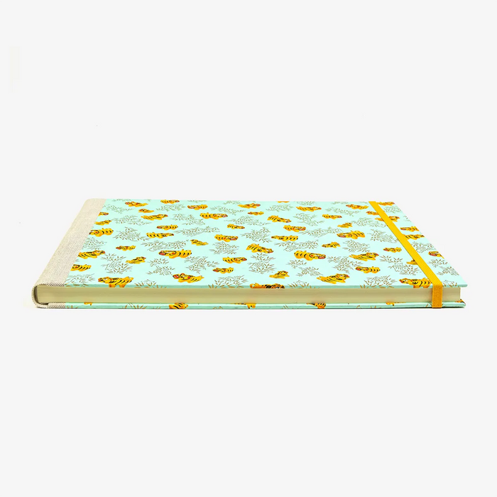Skizzenbuch-A4-quer-cover-Chiyogami-papier-Motiv-Tiger-gold-auf-mint-von-vorn