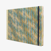 Skizzenbuch-A4-quer-cover-Chiyogami-papier-Motiv-blau-gold-rot-gewellte-Streifen-seitlich-von-vorn