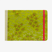 Skizzenbuch-A5-Quer-192seite-Cover-Chiyogami-Motiv-Kiefern-gruen-silber-gold-vorn