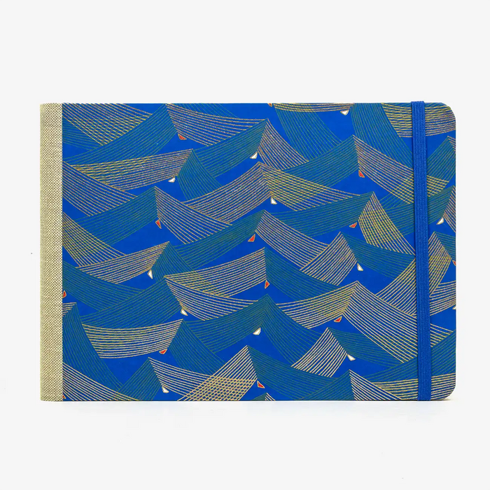 Skizzenbuch-A5-Quer-192seite-Cover-Chiyogami-Motiv-Saitenspiel-blau-vorn