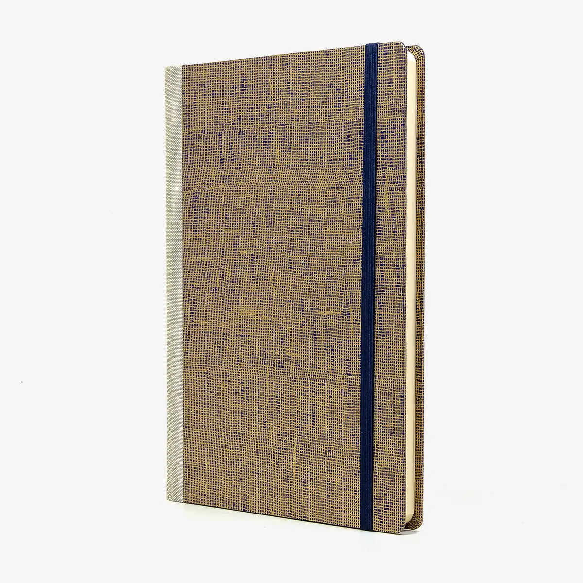 Skizzenbuch-A5-blanko-160-Seiten-Chiyogami-Papier-Motiv-Gaze-Gold-auf-blau-seitlich-von-vorn