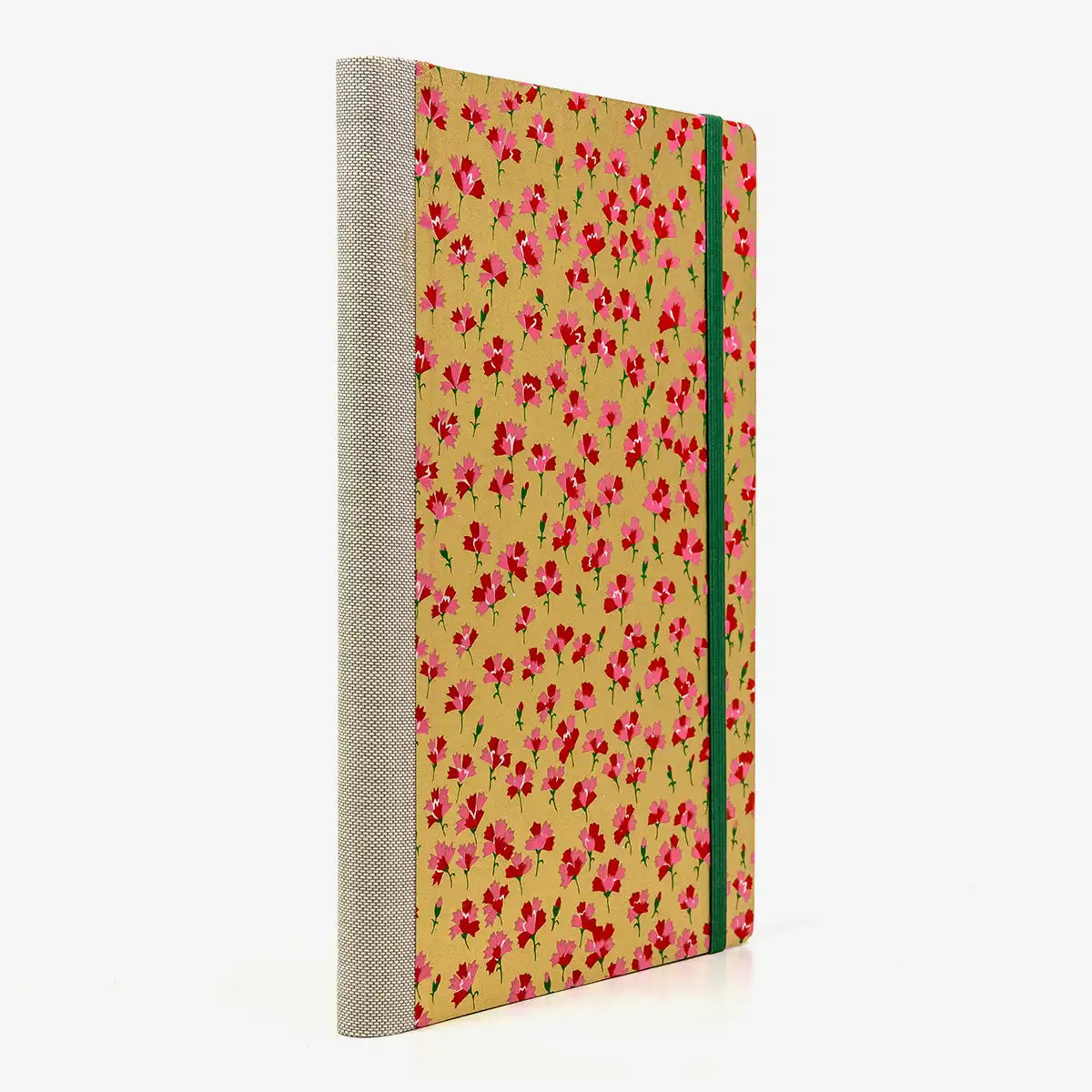 Skizzenbuch-A5-blanko-160-Seiten-Chiyogami-Papier-Motiv-rote-Blumen-auf-Gold-seitlich-von-hinten