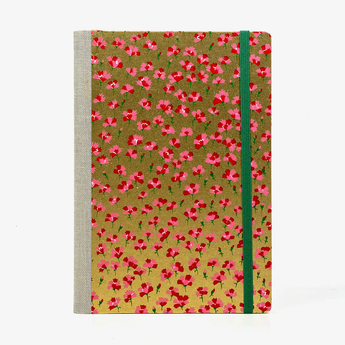 Skizzenbuch-A5-blanko-160-Seiten-Chiyogami-Papier-Motiv-rote-Blumen-auf-Gold-von-vorn
