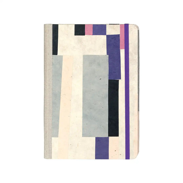 Skizzenbuch / A5 / blanko / Farbstreifen geklebt grau/purple auf Natur no2