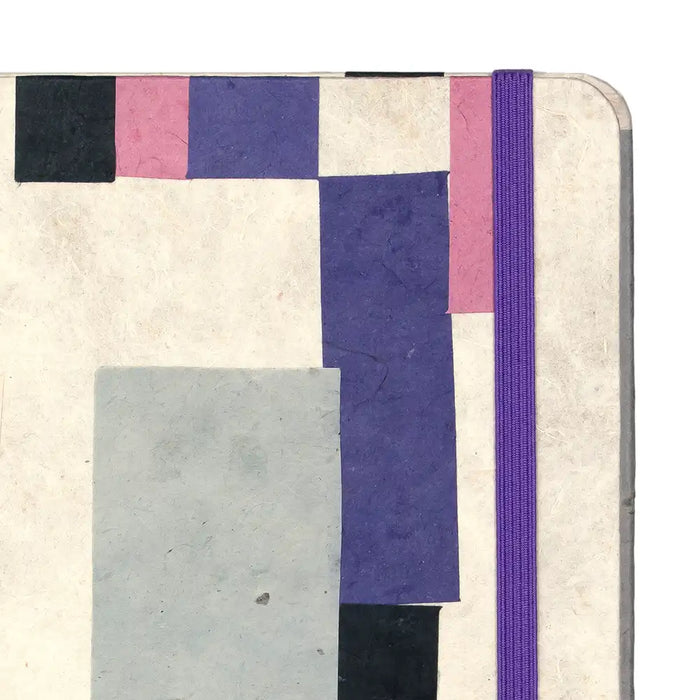 Skizzenbuch / A5 / blanko / Farbstreifen geklebt grau/purple auf Natur no2