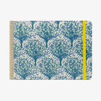 Skizzenbuch-A5-blanko-Querformat-mit-Siebdruckpapier-bezogen-Motiv-Baeume-gruen-auf-natur-von-vorn