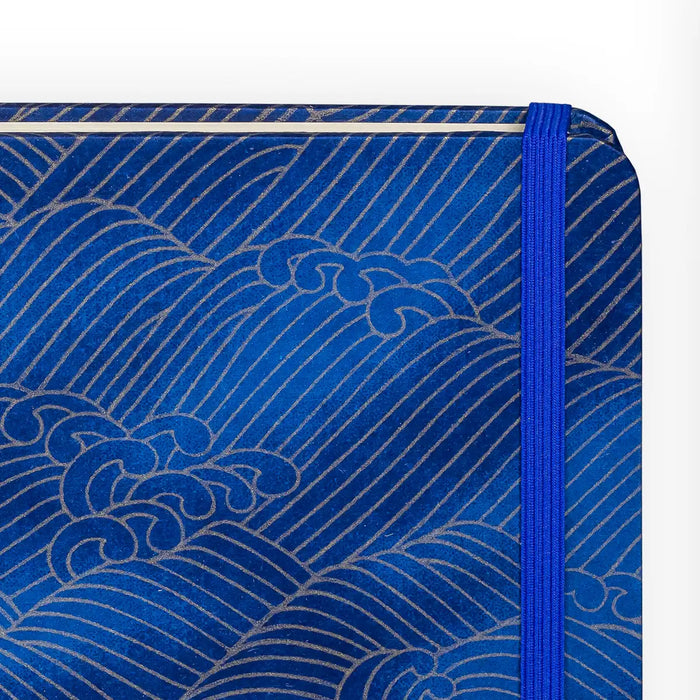 Skizzenbuch / A5quer / blanko / Chiyogami-Big Wave-Gold on Blue