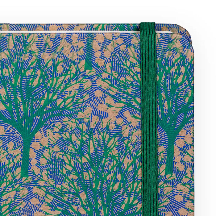 Skizzenbuch / A5quer / blanko / baeume grün auf blauen Muster