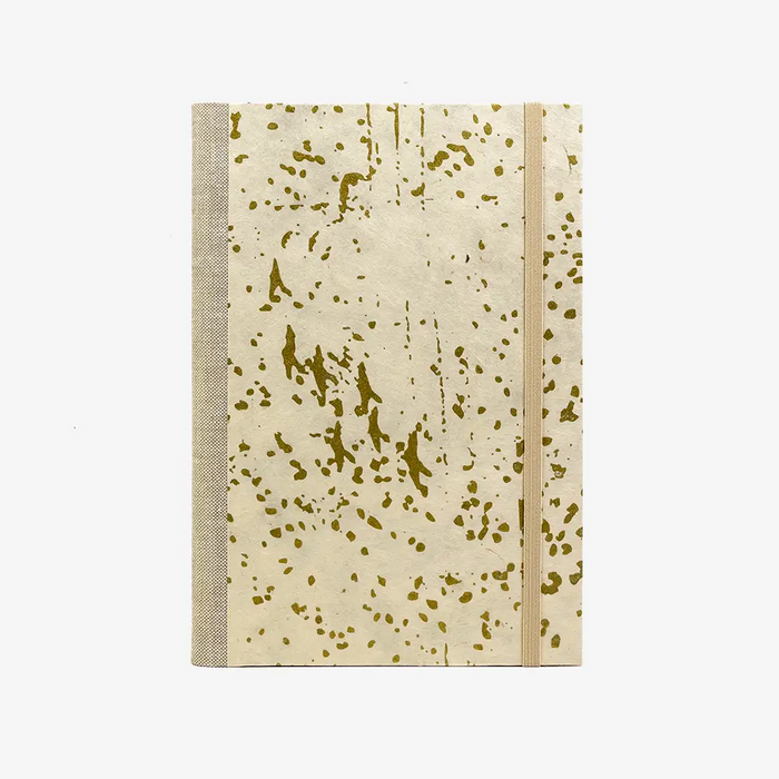 Skizzenbuch-A5-mit-Goldschnitt-cover-Lokta-Papier-160-Seiten-Motiv-Muster-Gold-auf-NAtur-von-Vorn