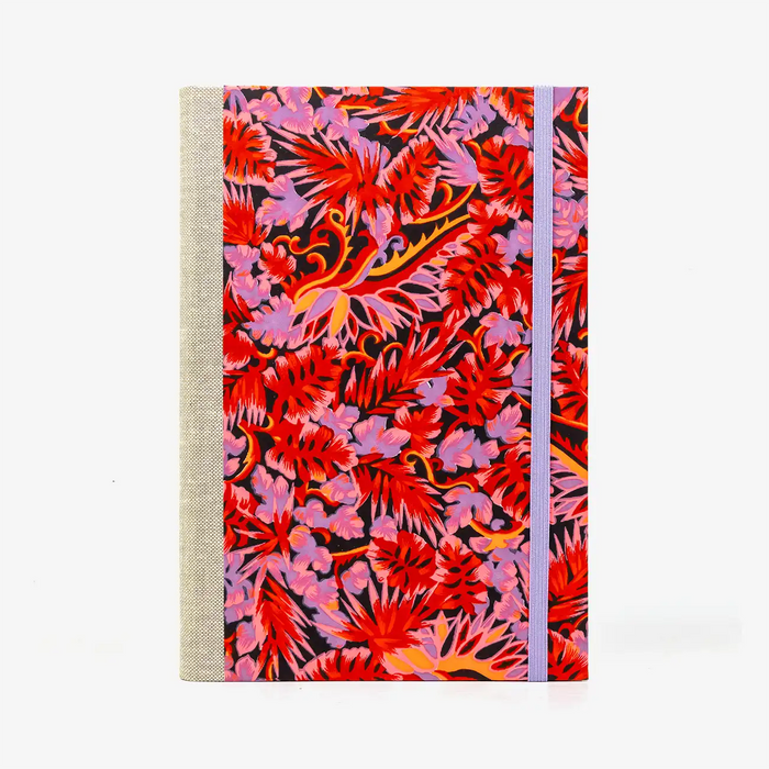 Skizzenbuch-A5-mit-Goldschnitt-cover-bezogen-mit-chiyogami-Papier-160-Seiten-Motiv-Monstera-rose-von-vorrn