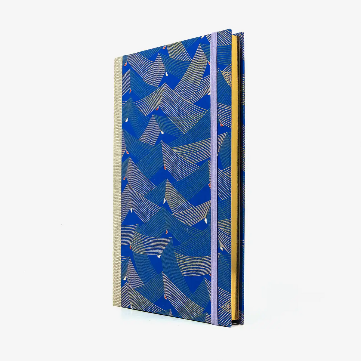 Blaupause | Skizzenbuch | A5 | leer | 80 Seiten | Folien-Goldschnitt | Chiyogami-Papier | Saitenspiel blau