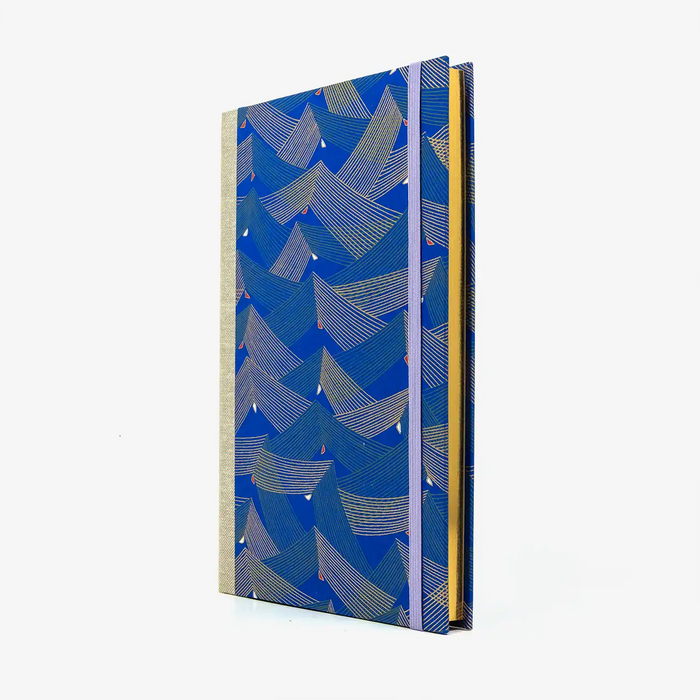 Blaupause | Skizzenbuch | A5 | leer | 80 Seiten | Folien-Goldschnitt | Chiyogami-Papier | Saitenspiel blau