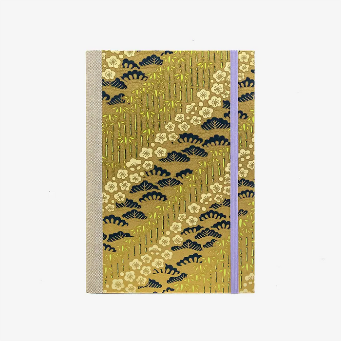 Skizzenbuch-A5-mit-Goldschnitt-cover-chiyogami-Papier-160-Seiten-Motiv-Bambus-gold-von-vorn