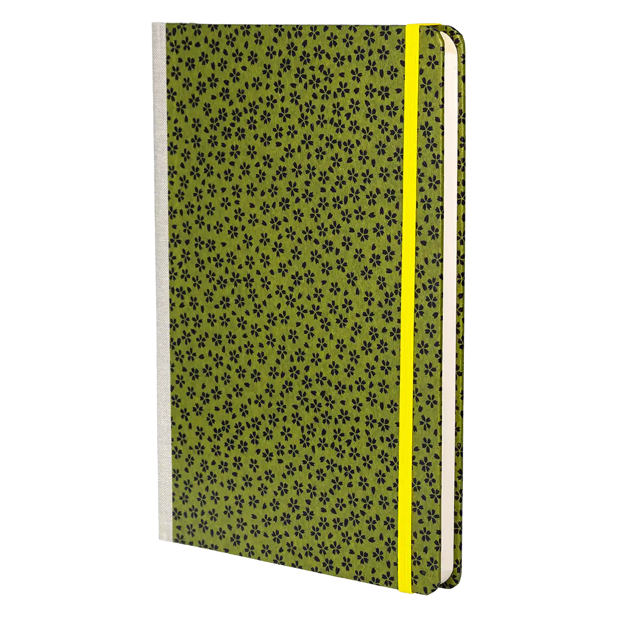 Skizzenbuch / H24x17cm / blanko / Urushi-kleine Blumen Schwarz auf grün