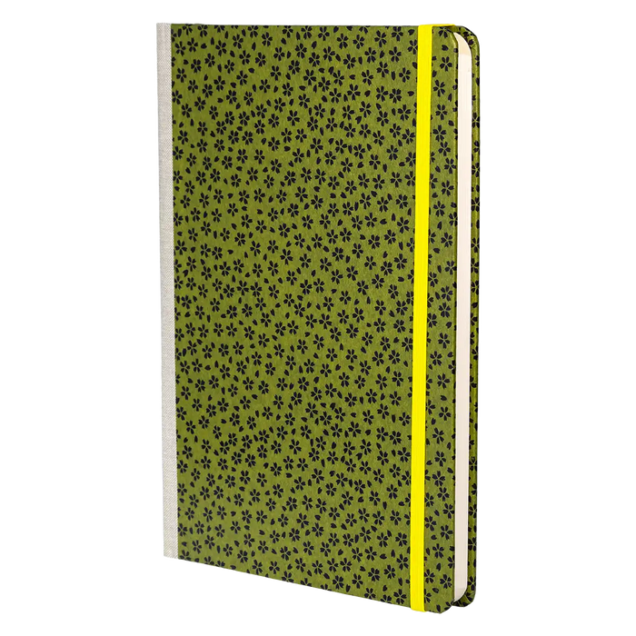 Skizzenbuch / H24x17cm / blanko / Urushi-kleine Blumen Schwarz auf grün