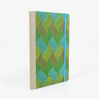 Skizzenbuch-blanko-A5-160seiten-cover-Baumwollpapier-Motiv-Strichmuster-zacken-gold-blau-gruen-seitlich-hinten